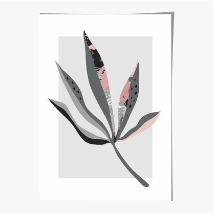 Boho Botanical Grey, Pink Floral Leaf No 6 Art Print | Wall Art Plaza