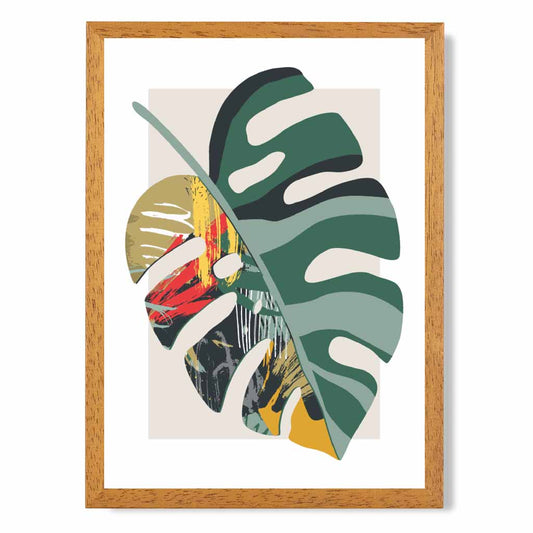 Boho Botanical Green, Red Floral Leaf No 1 Art Print | Wall Art Plaza