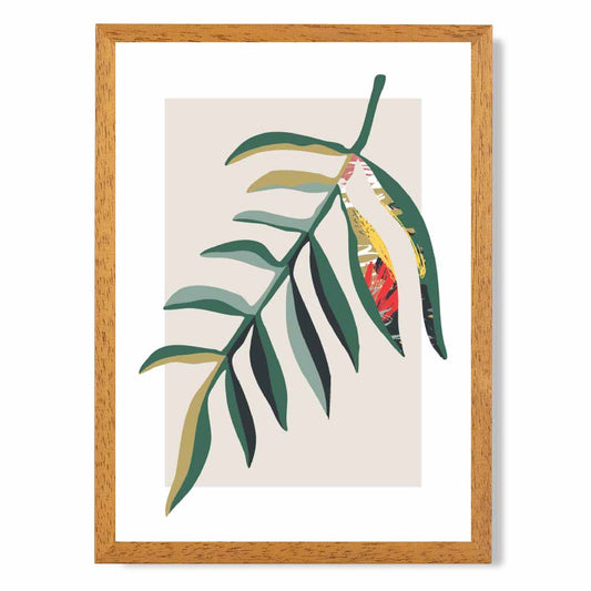 Boho Botanical Green, Red Floral Leaf No 3 Art Print | Wall Art Plaza