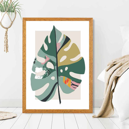 Boho Botanical Green, Red Floral Leaf No 5 Art Print | Wall Art Plaza