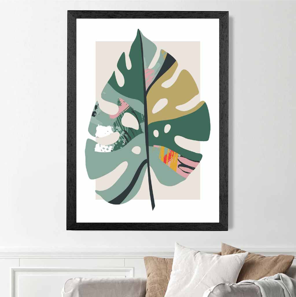 Boho Botanical Green, Red Floral Leaf No 5 Art Print | Wall Art Plaza