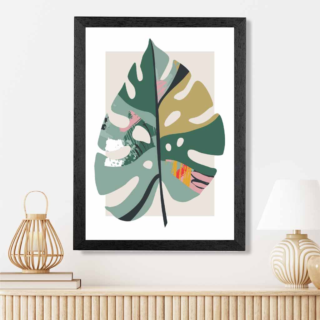 Boho Botanical Green, Red Floral Leaf No 5 Art Print | Wall Art Plaza