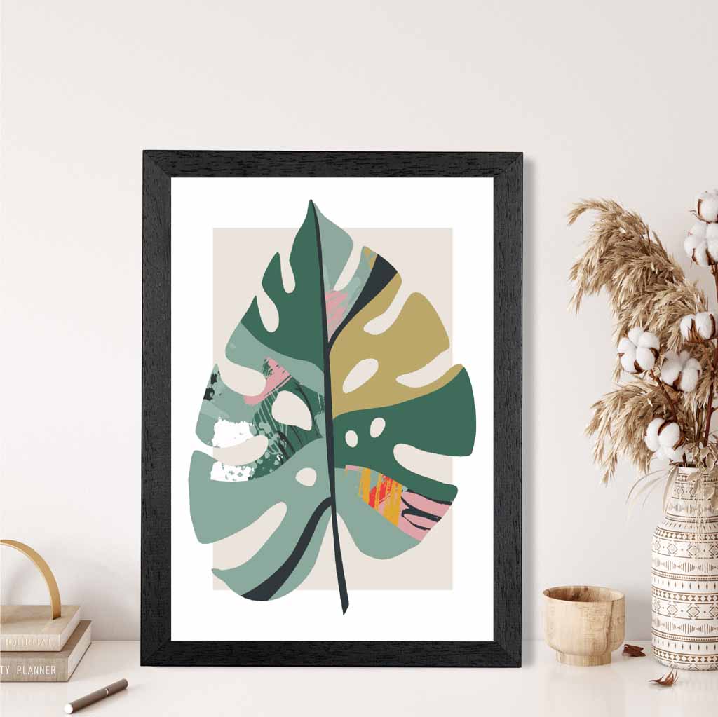 Boho Botanical Green, Red Floral Leaf No 5 Art Print | Wall Art Plaza