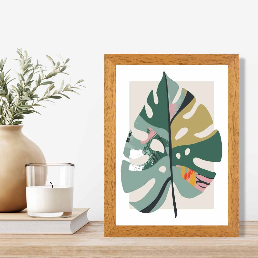 Boho Botanical Green, Red Floral Leaf No 5 Art Print | Wall Art Plaza