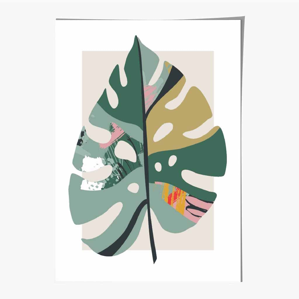 Boho Botanical Green, Red Floral Leaf No 5 Art Print | Wall Art Plaza