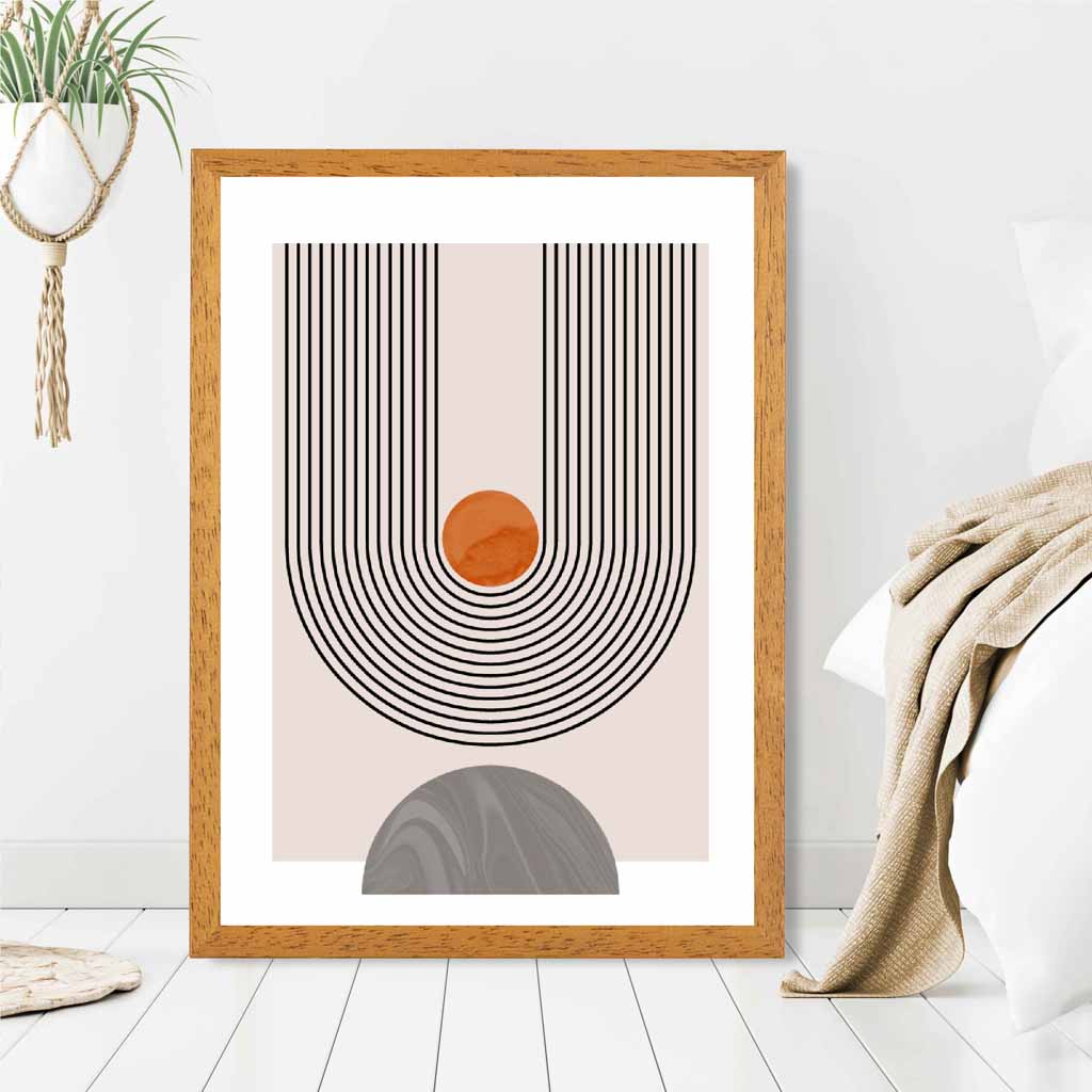 Boho Geometric Orange, Grey Arches No 3 Art Print | Wall Art Plaza