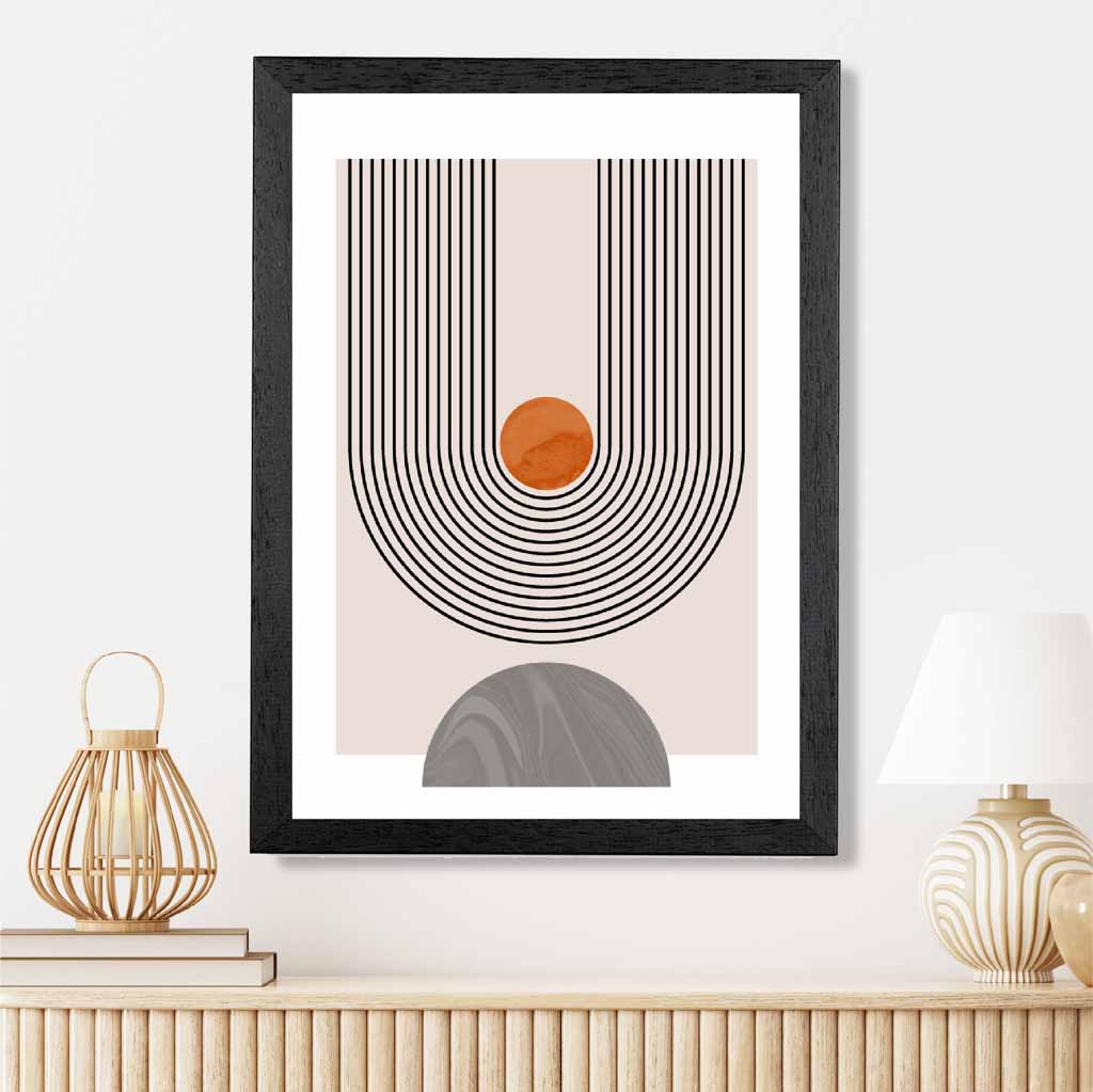 Boho Geometric Orange, Grey Arches No 3 Art Print | Wall Art Plaza