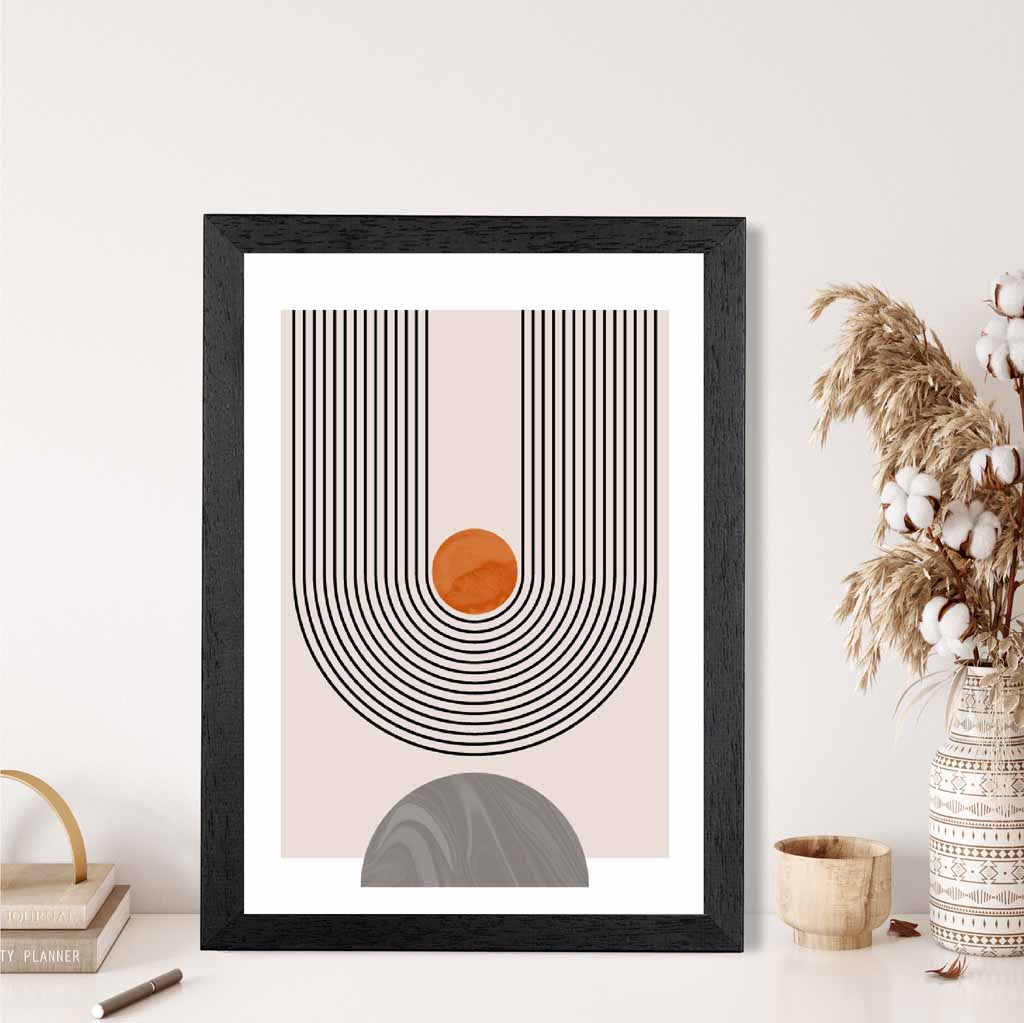 Boho Geometric Orange, Grey Arches No 3 Art Print | Wall Art Plaza