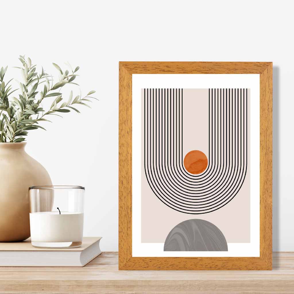 Boho Geometric Orange, Grey Arches No 3 Art Print | Wall Art Plaza