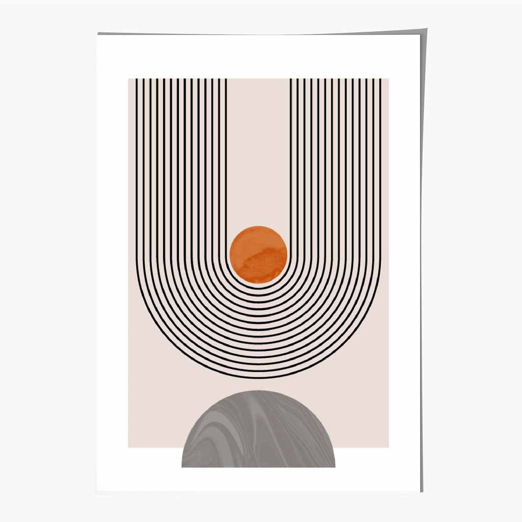 Boho Geometric Orange, Grey Arches No 3 Art Print | Wall Art Plaza