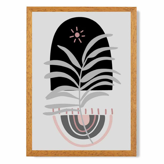 Boho Botanical Grey, Pink Leaf No 1 Art Print | Wall Art Plaza