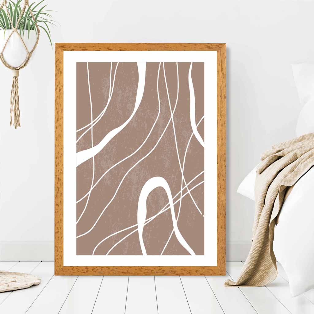 Abstract Brown, White Lines No 3 Art Print | Wall Art Plaza