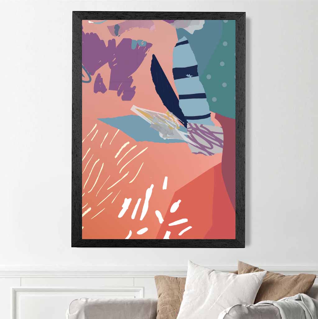 Abstract Modern Pink, Blue Flowers No 1 Art Print | Wall Art Plaza