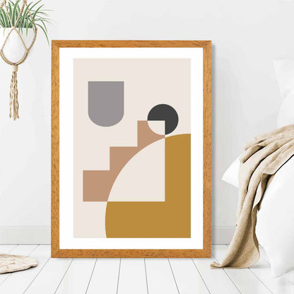 Boho Geometric Yellow, Grey Shapes No 1 Art Print | Wall Art Plaza