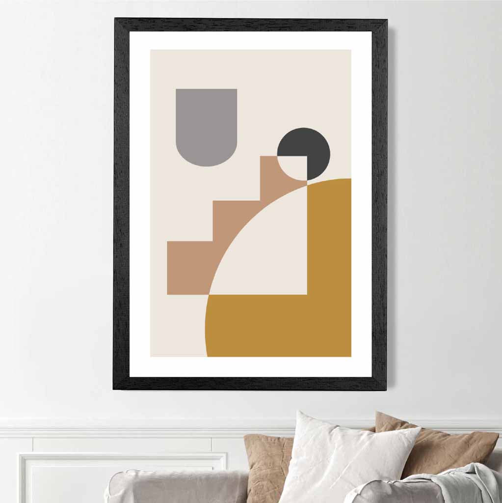 Boho Geometric Yellow, Grey Shapes No 1 Art Print | Wall Art Plaza