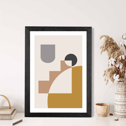 Boho Geometric Yellow, Grey Shapes No 1 Art Print | Wall Art Plaza