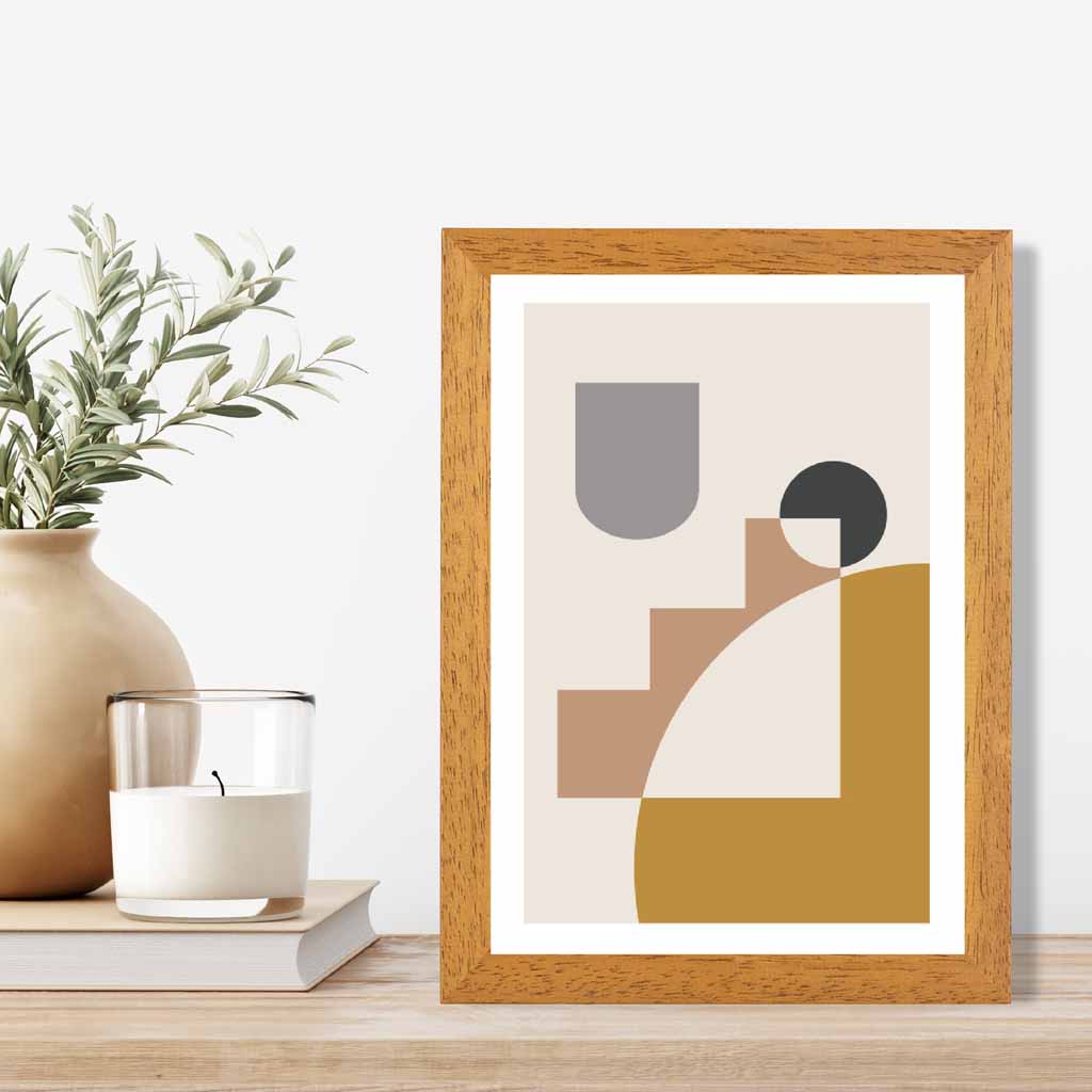 Boho Geometric Yellow, Grey Shapes No 1 Art Print | Wall Art Plaza