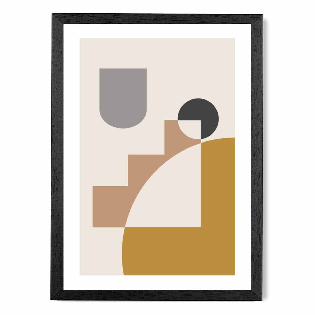 Boho Geometric Yellow, Grey Shapes No 1 Art Print | Wall Art Plaza