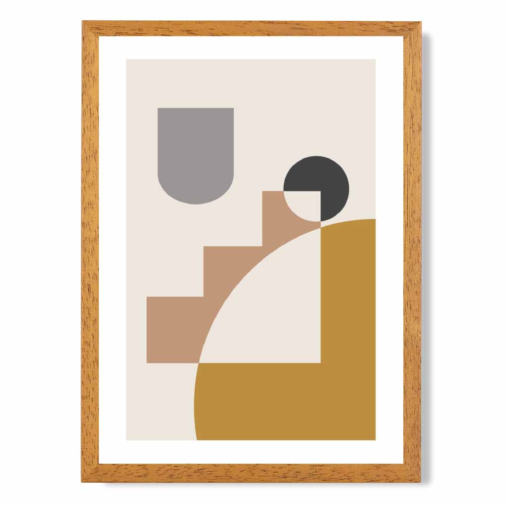 Boho Geometric Yellow, Grey Shapes No 1 Art Print | Wall Art Plaza