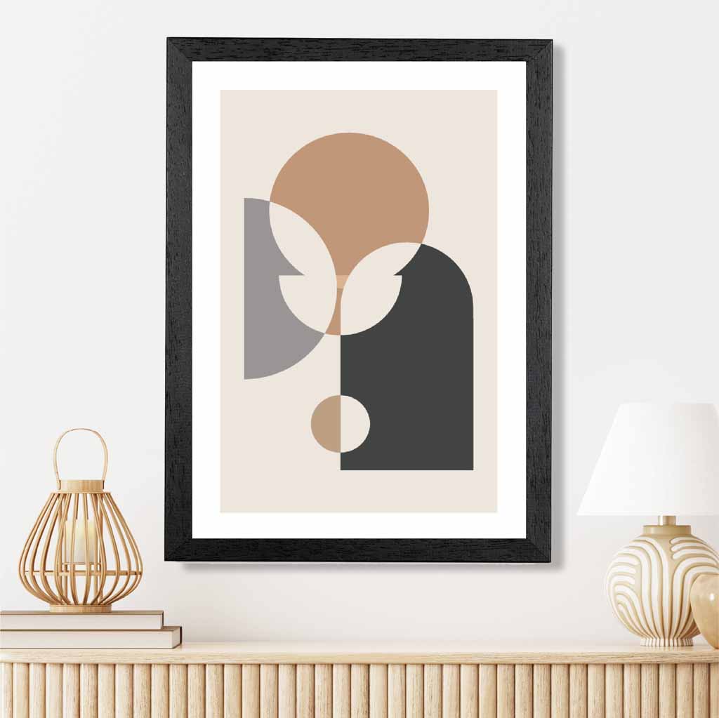 Boho Geometric Black, Grey Shapes No 2 Art Print | Wall Art Plaza