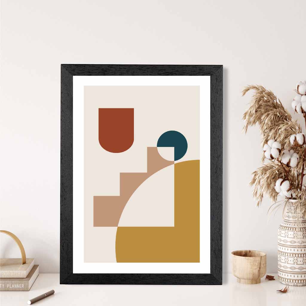 Boho Geometric Yellow, Red Shapes No 1 Art Print | Wall Art Plaza