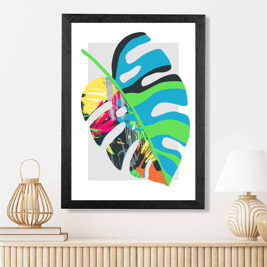 Boho Neon Blue, Green Floral Leaf No 1 Art Print | Wall Art Plaza