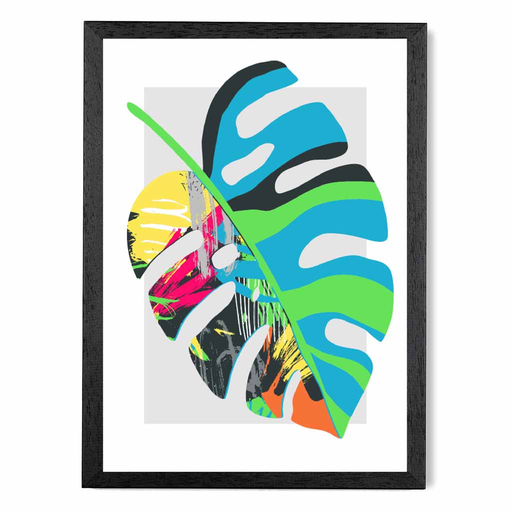 Boho Neon Blue, Green Floral Leaf No 1 Art Print | Wall Art Plaza