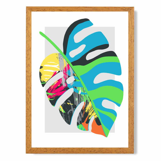 Boho Neon Blue, Green Floral Leaf No 1 Art Print | Wall Art Plaza