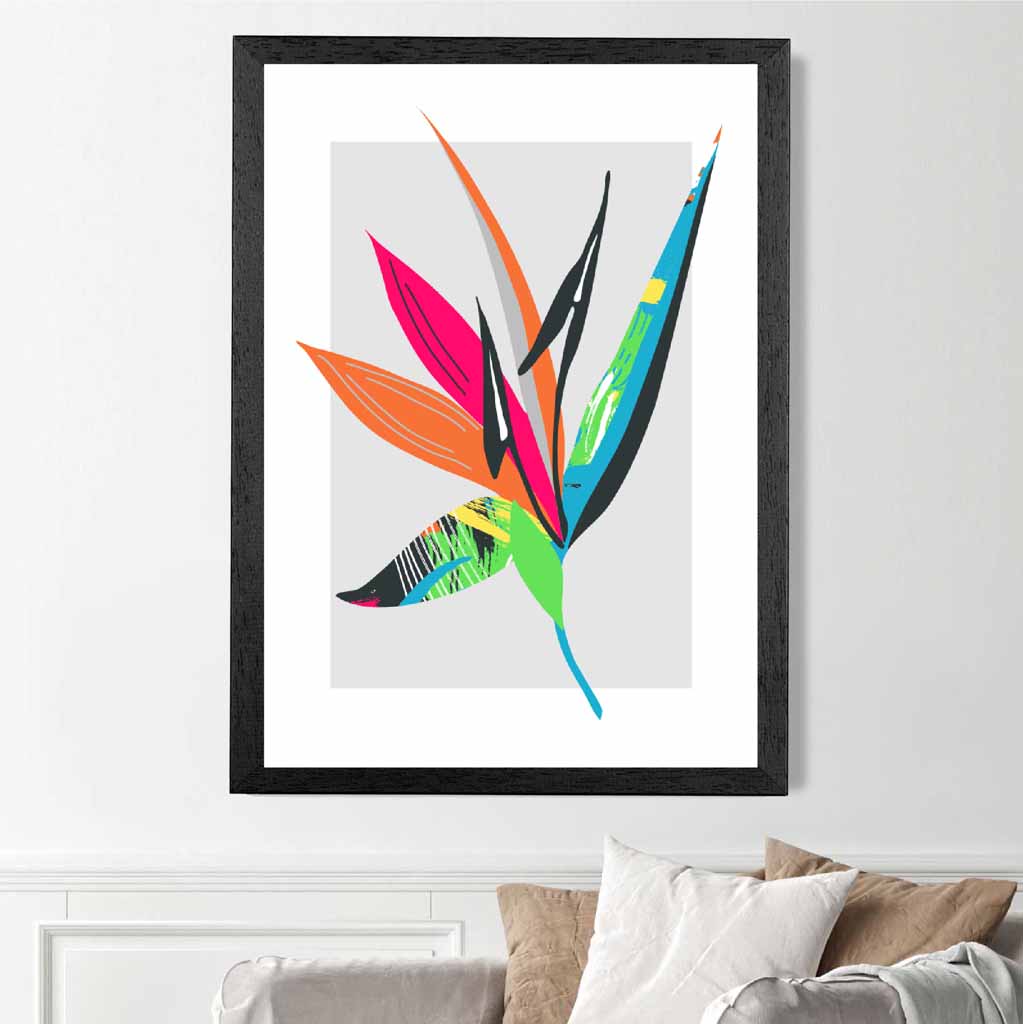 Boho Neon Blue, Pink Floral Leaf No 2 Art Print | Wall Art Plaza