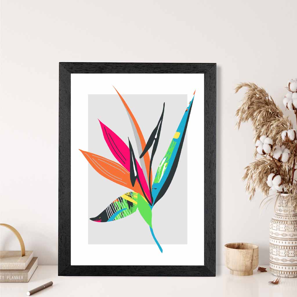 Boho Neon Blue, Pink Floral Leaf No 2 Art Print | Wall Art Plaza