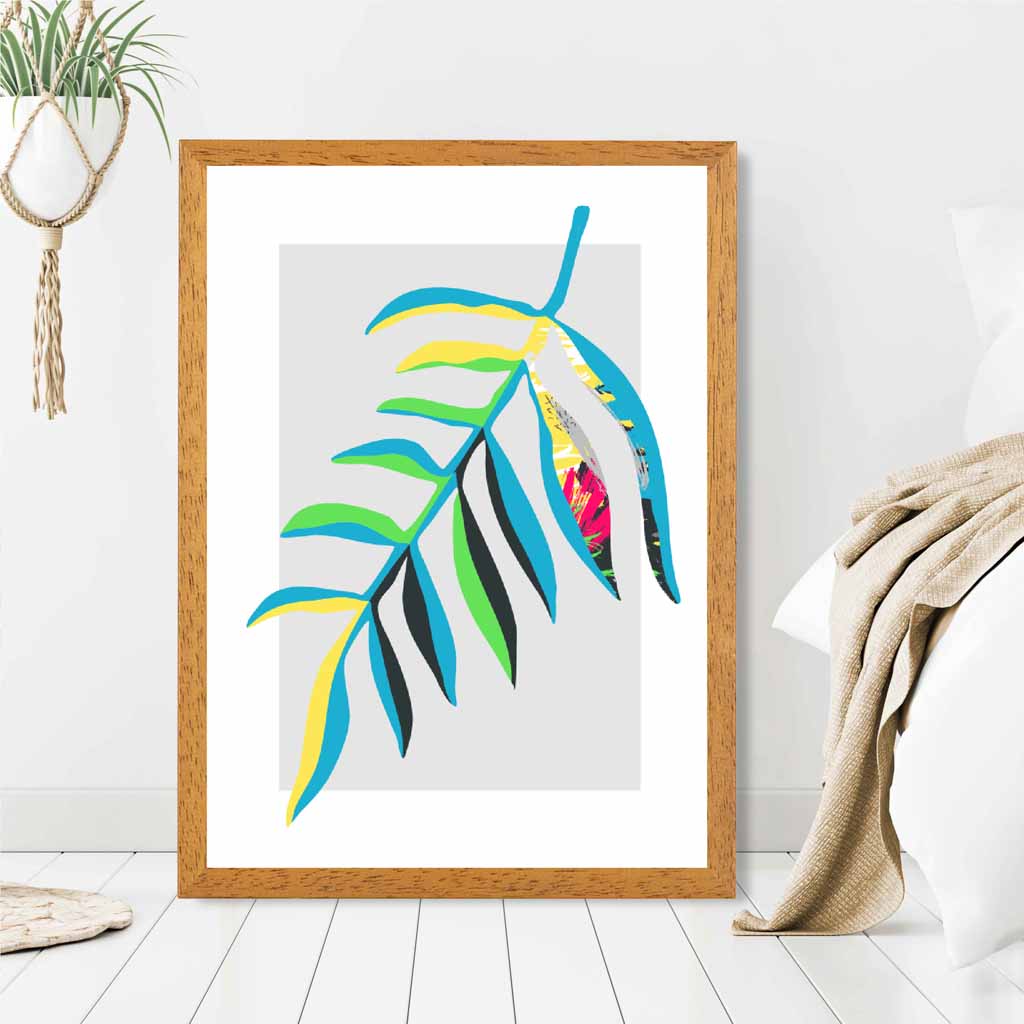 Boho Neon Blue, Green Floral Leaf No 3 Art Print | Wall Art Plaza