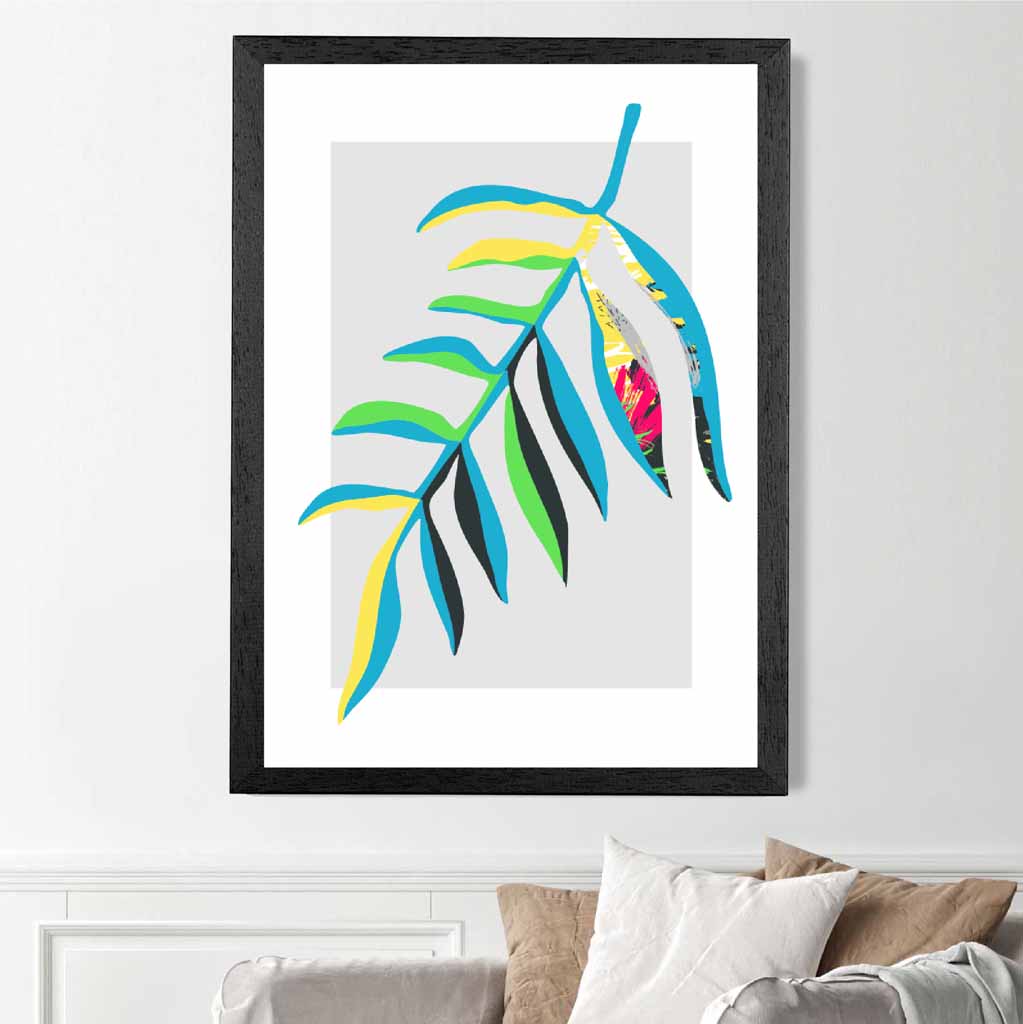 Boho Neon Blue, Green Floral Leaf No 3 Art Print | Wall Art Plaza