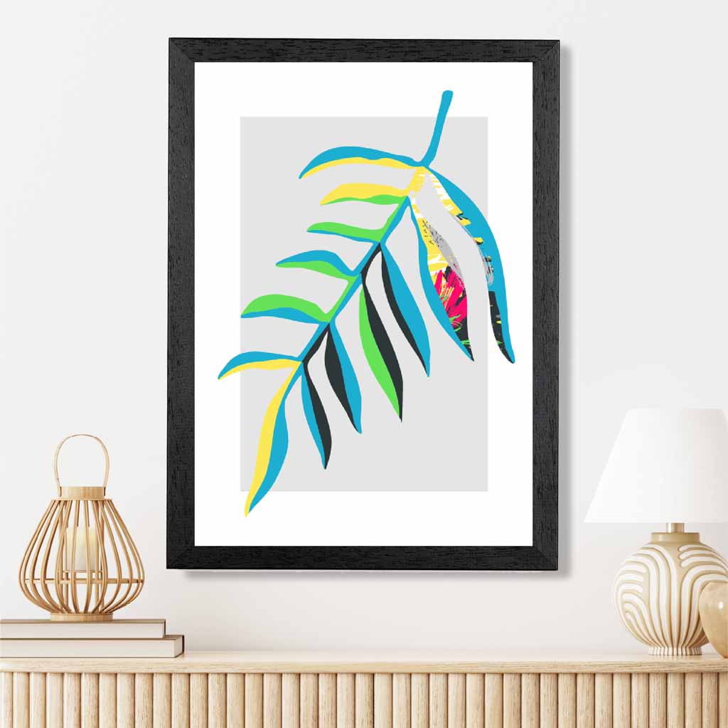 Boho Neon Blue, Green Floral Leaf No 3 Art Print | Wall Art Plaza