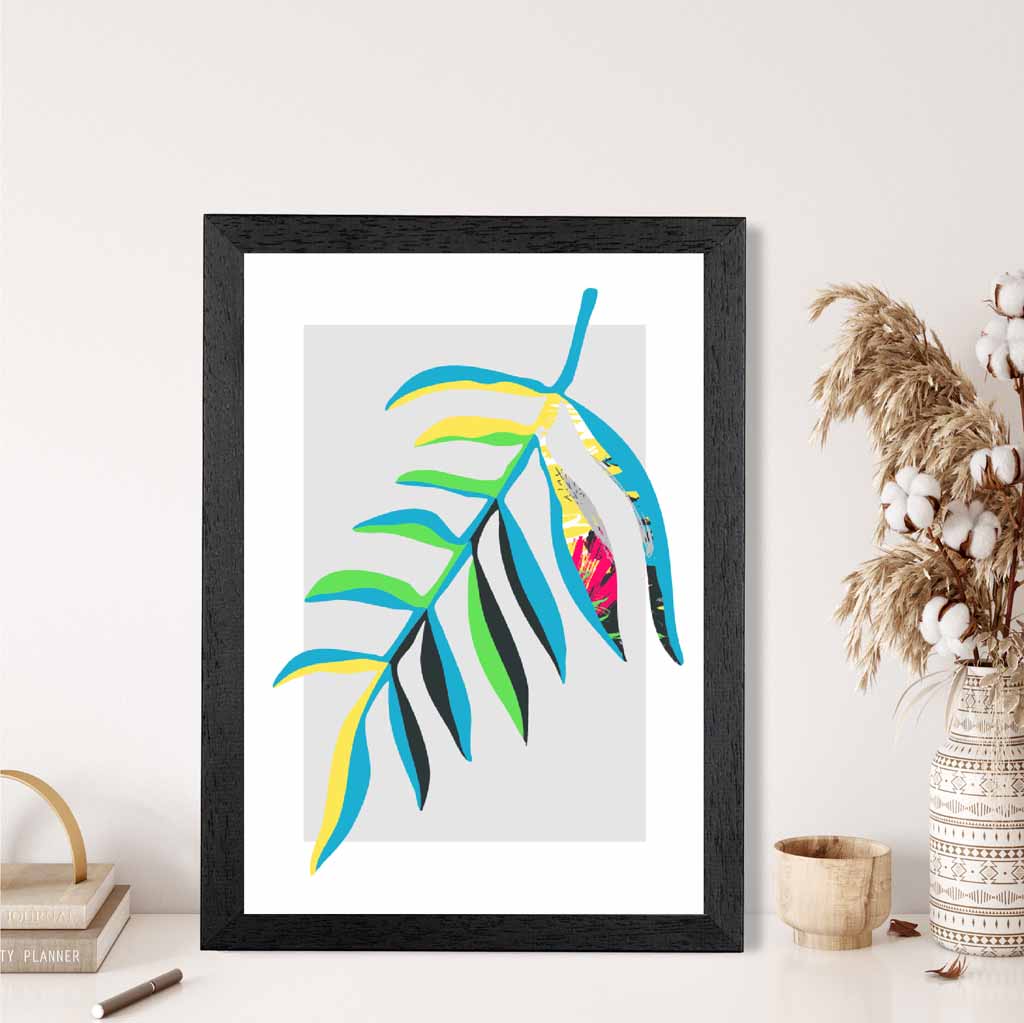 Boho Neon Blue, Green Floral Leaf No 3 Art Print | Wall Art Plaza