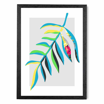 Boho Neon Blue, Green Floral Leaf No 3 Art Print | Wall Art Plaza