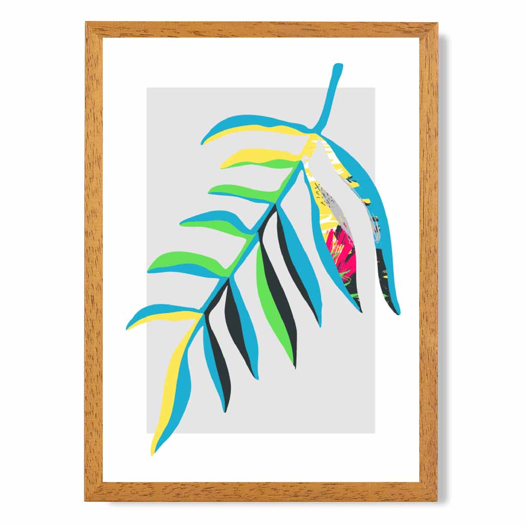 Boho Neon Blue, Green Floral Leaf No 3 Art Print | Wall Art Plaza