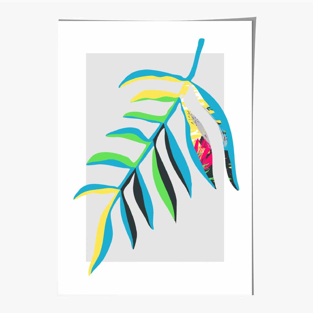 Boho Neon Blue, Green Floral Leaf No 3 Art Print | Wall Art Plaza