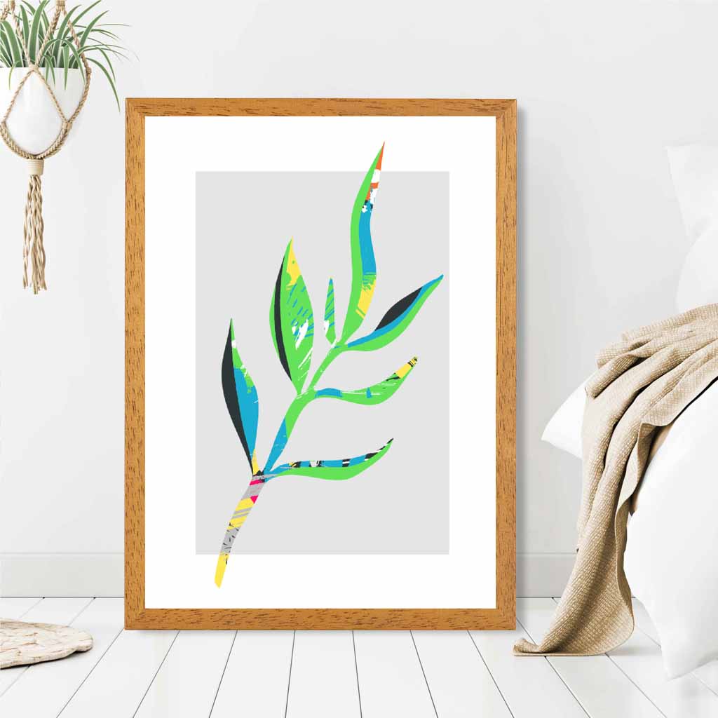 Boho Neon Green, Blue Floral Leaf No 4 Art Print | Wall Art Plaza