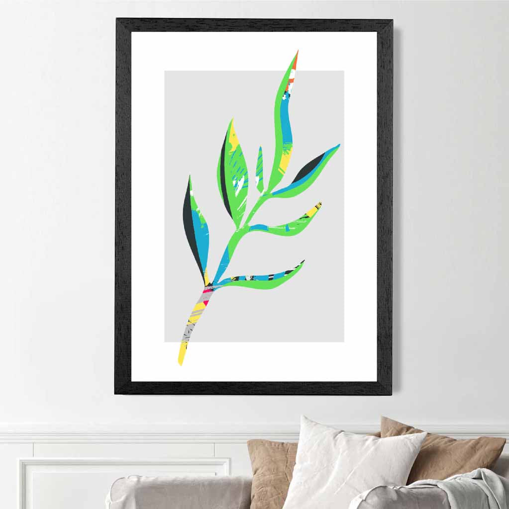 Boho Neon Green, Blue Floral Leaf No 4 Art Print | Wall Art Plaza