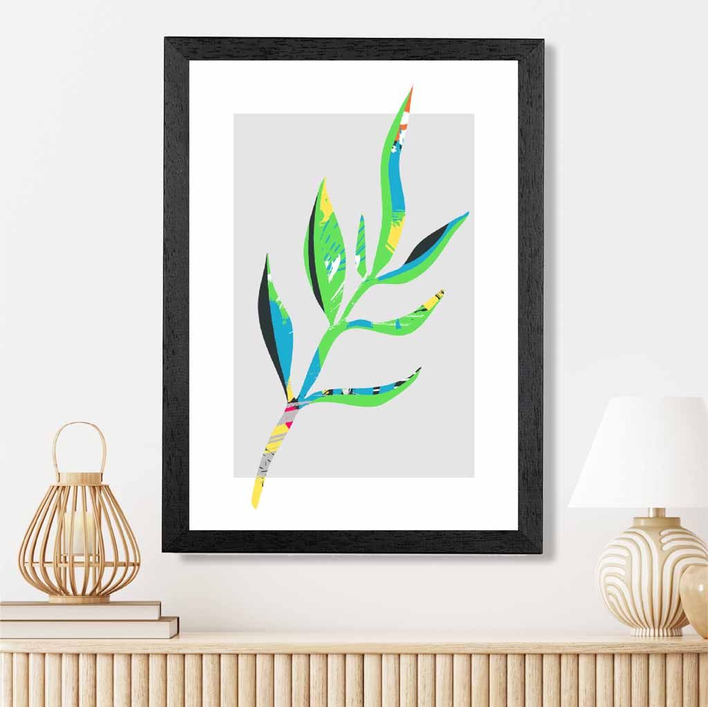 Boho Neon Green, Blue Floral Leaf No 4 Art Print | Wall Art Plaza