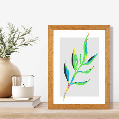 Boho Neon Green, Blue Floral Leaf No 4 Art Print | Wall Art Plaza