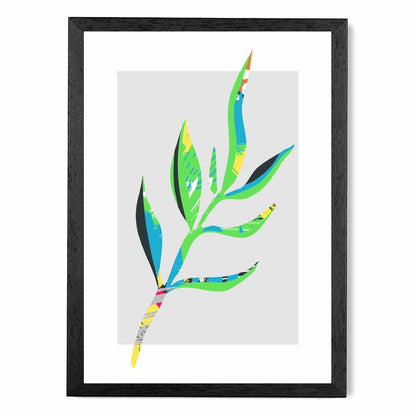 Boho Neon Green, Blue Floral Leaf No 4 Art Print | Wall Art Plaza