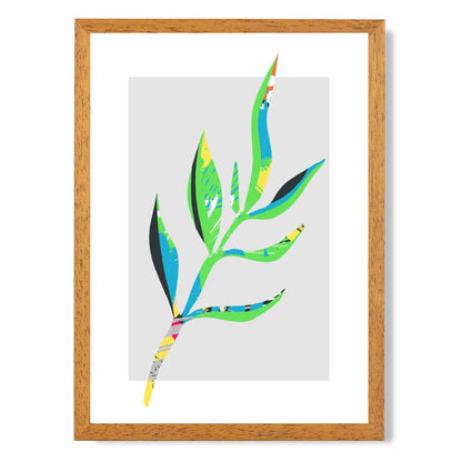 Boho Neon Green, Blue Floral Leaf No 4 Art Print | Wall Art Plaza