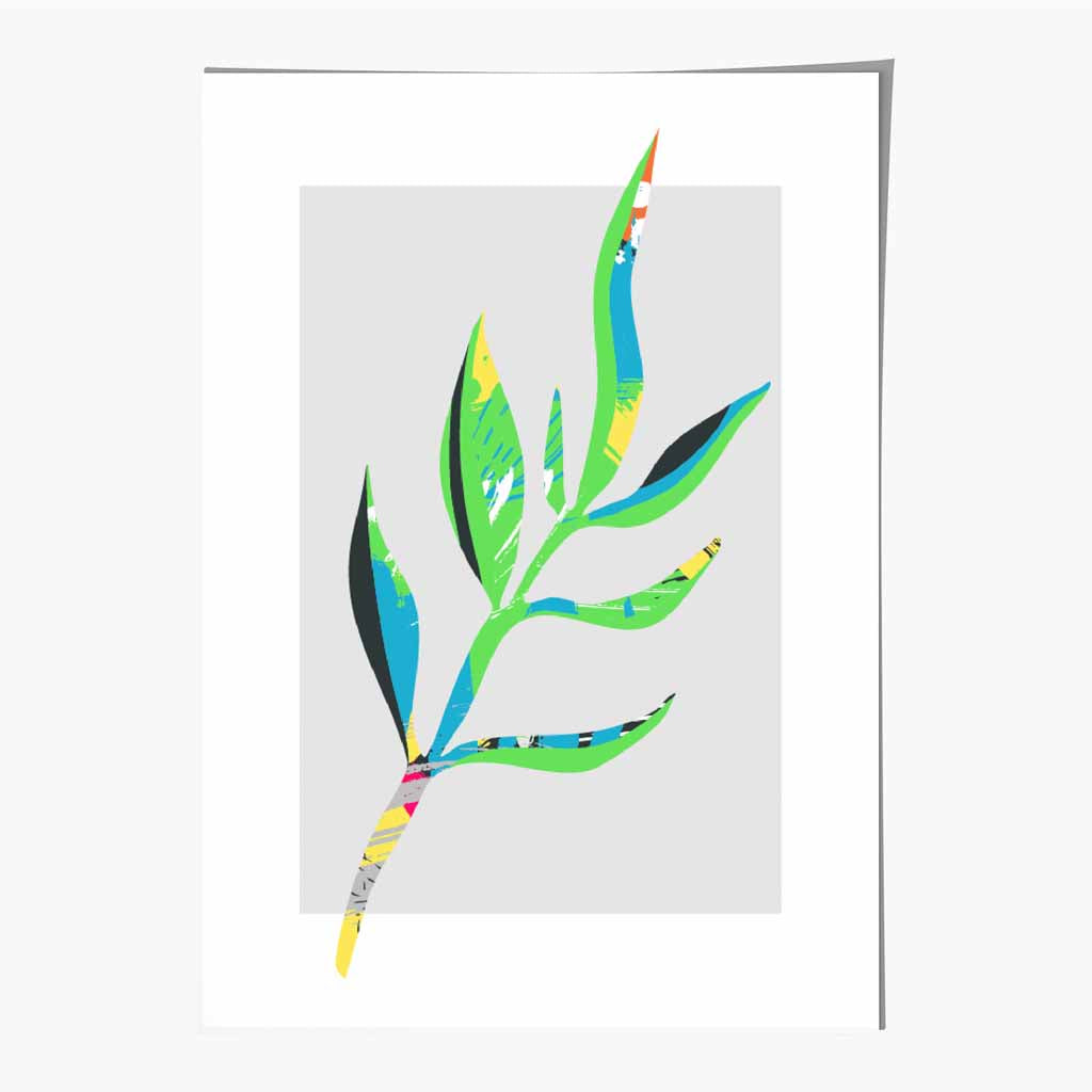 Boho Neon Green, Blue Floral Leaf No 4 Art Print | Wall Art Plaza