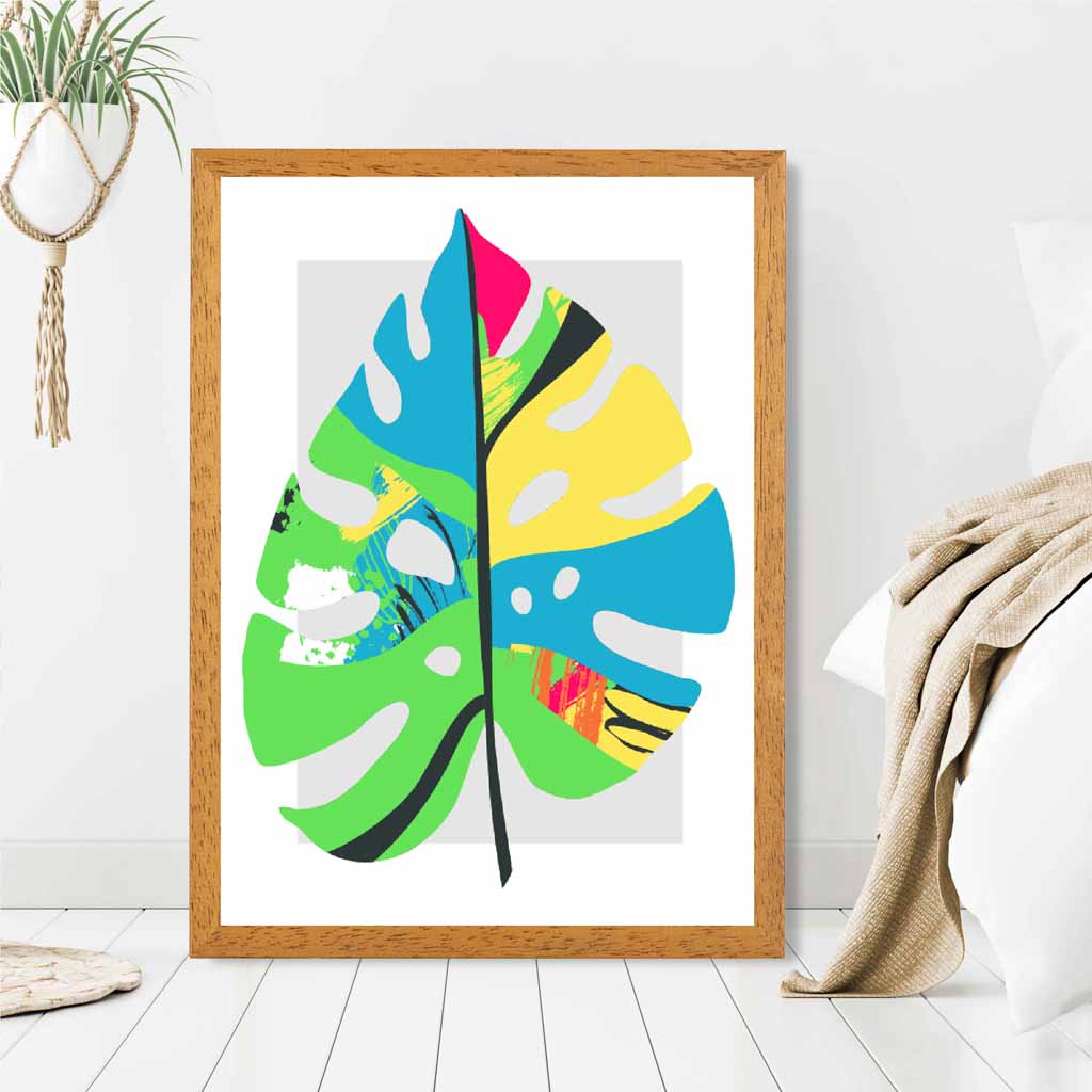 Boho Neon Green, Blue Floral Leaf No 5 Art Print | Wall Art Plaza