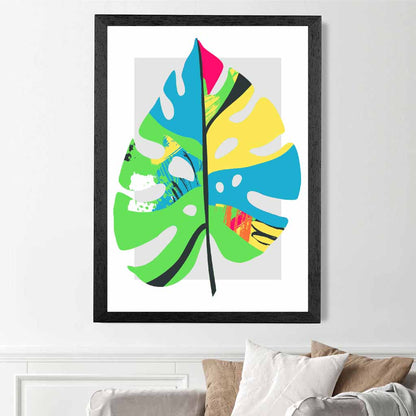 Boho Neon Green, Blue Floral Leaf No 5 Art Print | Wall Art Plaza