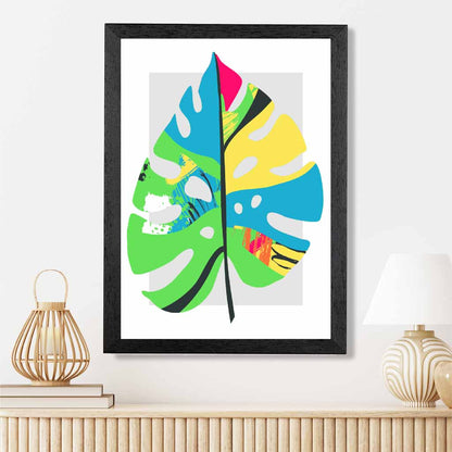 Boho Neon Green, Blue Floral Leaf No 5 Art Print | Wall Art Plaza