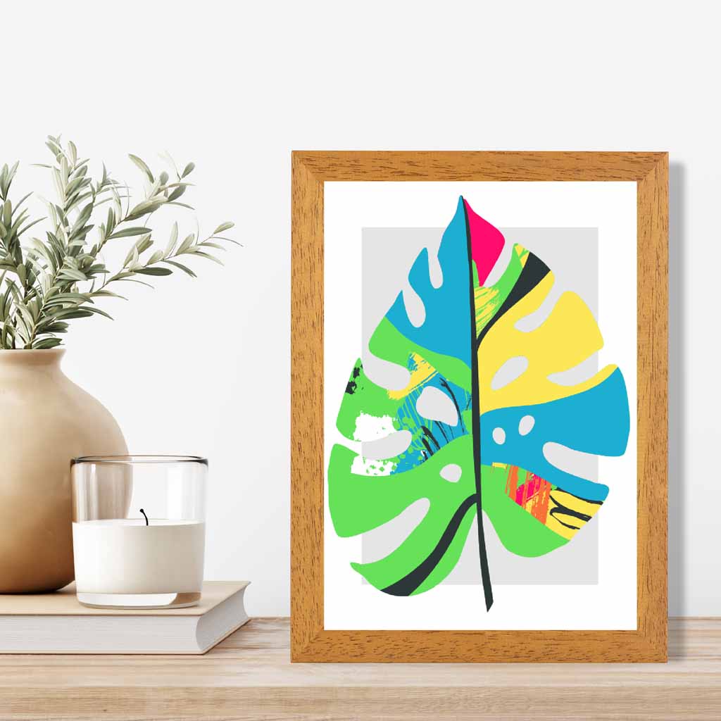 Boho Neon Green, Blue Floral Leaf No 5 Art Print | Wall Art Plaza