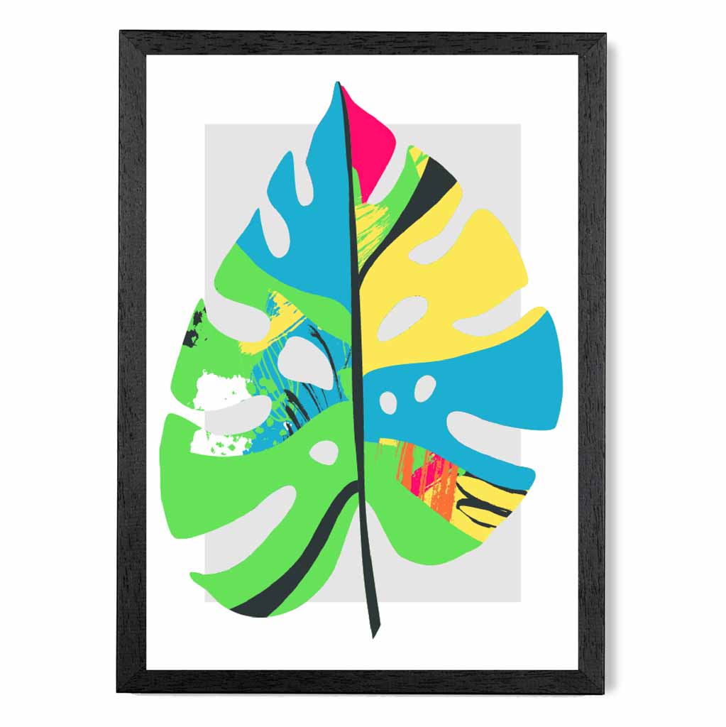 Boho Neon Green, Blue Floral Leaf No 5 Art Print | Wall Art Plaza