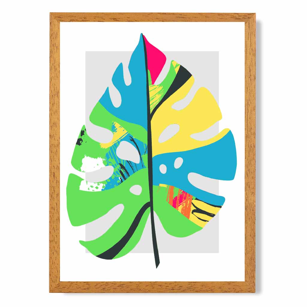 Boho Neon Green, Blue Floral Leaf No 5 Art Print | Wall Art Plaza